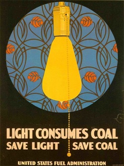 Coal, WWI, Light, light bulbs, World War one, coles phillips, light consumes coal, 1917, climate change, going green, going true green, bill lauto, great war, led bulbs, sustainability