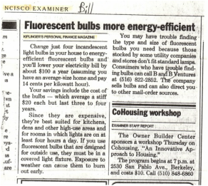San Francisco Examiner, Earth Day, Bill Lauto, Going green, sustainability, goingtruegreen, fluorescent lights, energy costs, Asheville citizen times, LEDs, saving energy