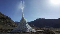 Ice, Ice stupa, ingenuity, himalayan, himalayan mountains, water, snow melt, ladakh, humankind, glacier, artificial glacier, india, pheyang monastery