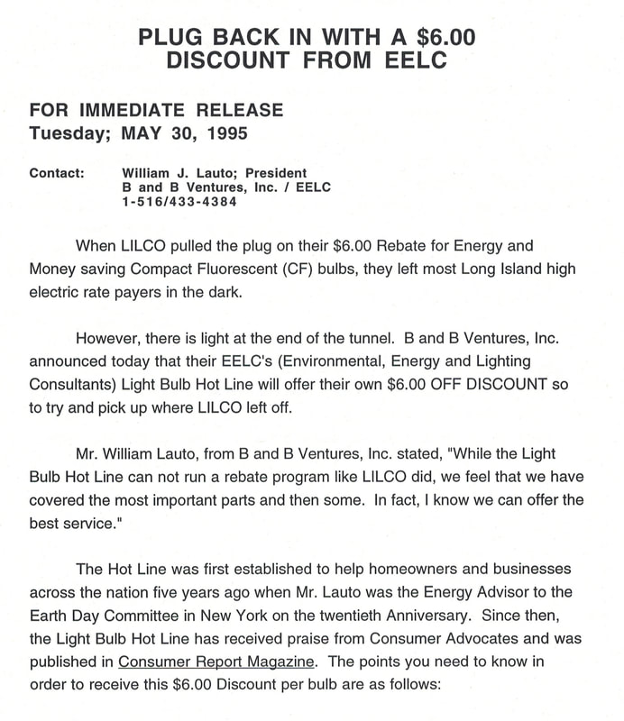 LILCO, Earth Day, EarthDay, Earth Day 1990, Earth Day 20th Anniversary, Bill Lauto, giant fluorescent bulb, save money, save energy, going green, going true green, sustainable living, sustainability, compact fluorescents, Lighbulb Hotline