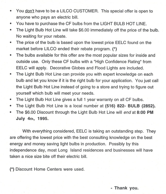 LILCO, Long Island Lighting Company, Earth Day, EarthDay, Earth Day 1990, Earth Day 20th Anniversary, Bill Lauto, giant fluorescent bulb, save money, save energy, going green, going true green, sustainable living, sustainability, compact fluorescents, Lighbulb Hotline